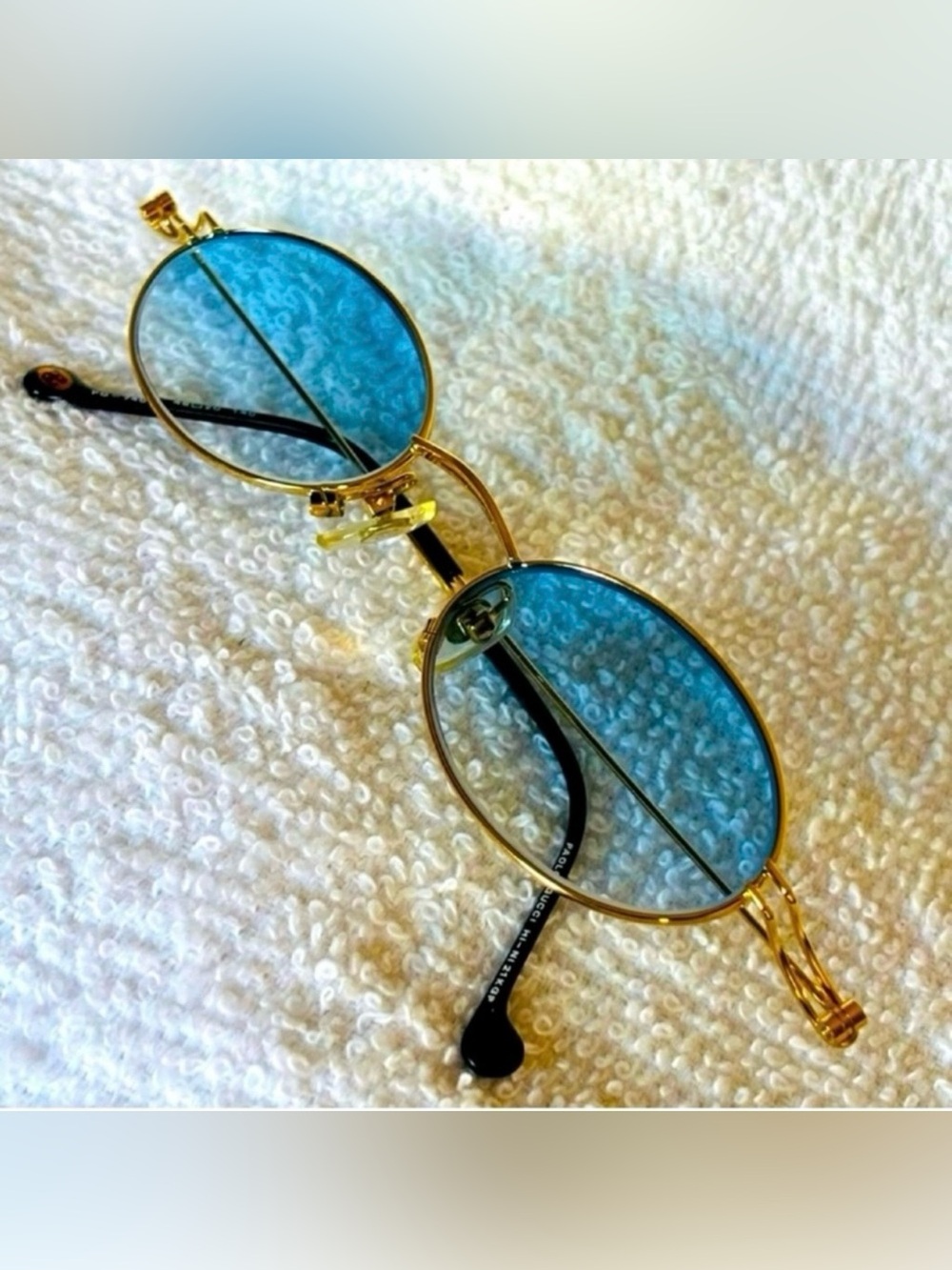 VERY RARE Authentic Gucci Coogi Brand Name Gold Metal Frame Blue Tint Sunglasses - Picture 3 of 15